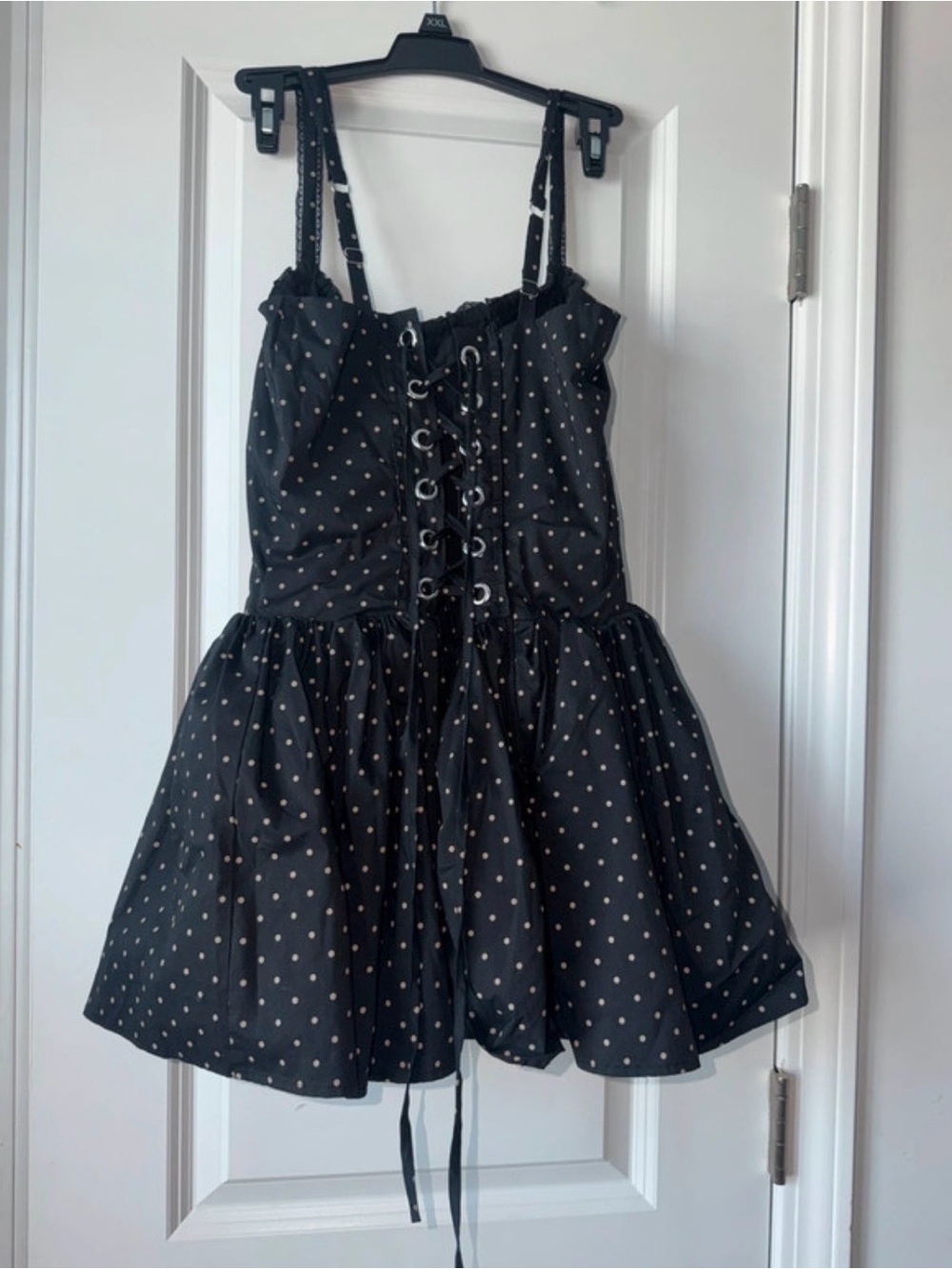 Black Polka Corset Dot Mini Dress with Adjustable Straps - Picture 2 of 3